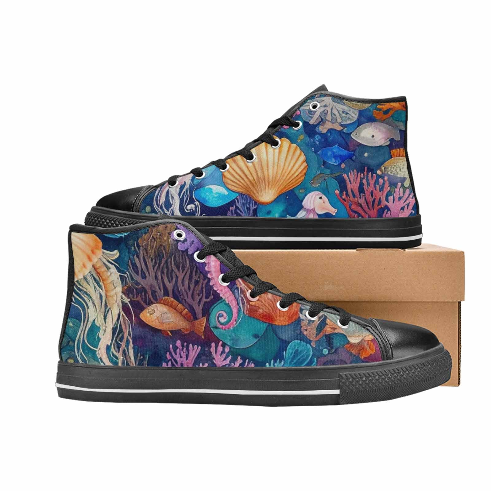 WOMEN'S Fish Scale Coral High Top Canvas Grunge Custom Sneakers
