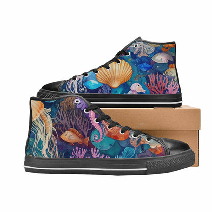 WOMEN'S Fish Scale Coral High Top Canvas Grunge Custom Sneakers