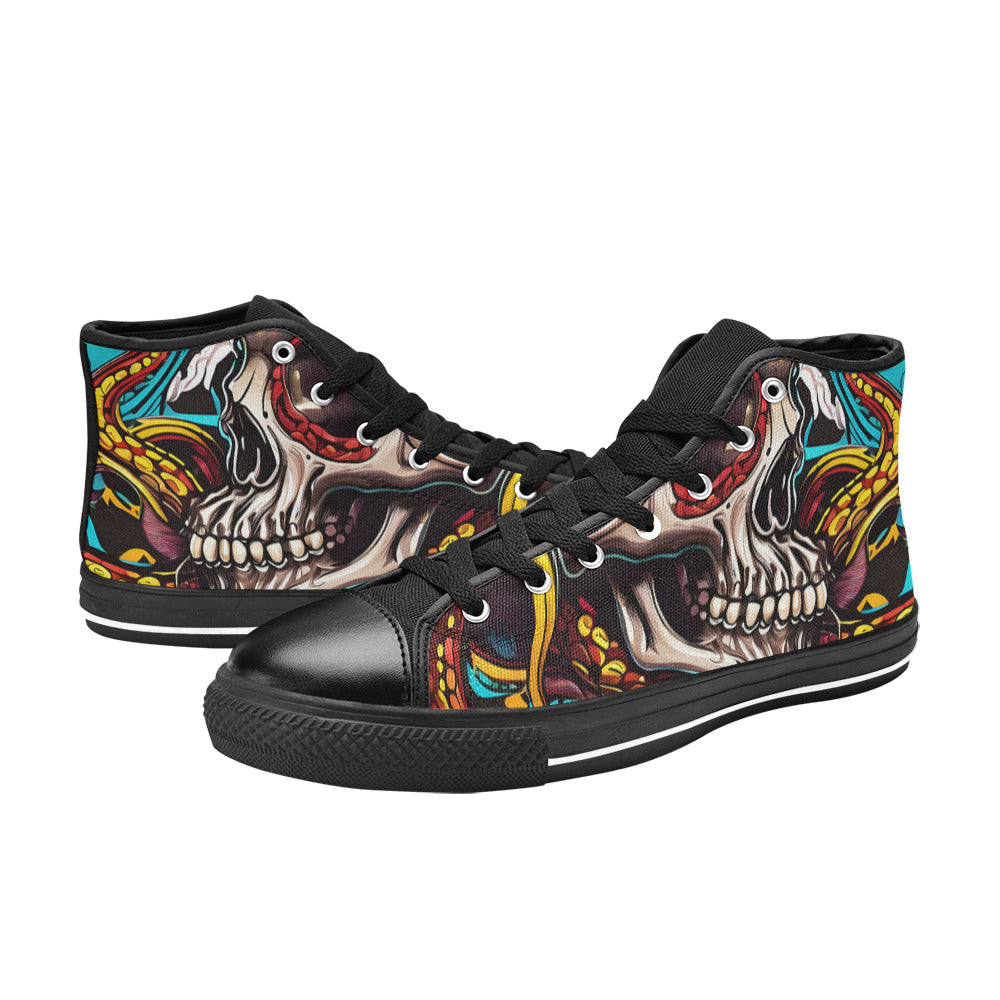 MEN'S Tentacles Skull 2 Men’S High Top Canvas Vivid Shoes