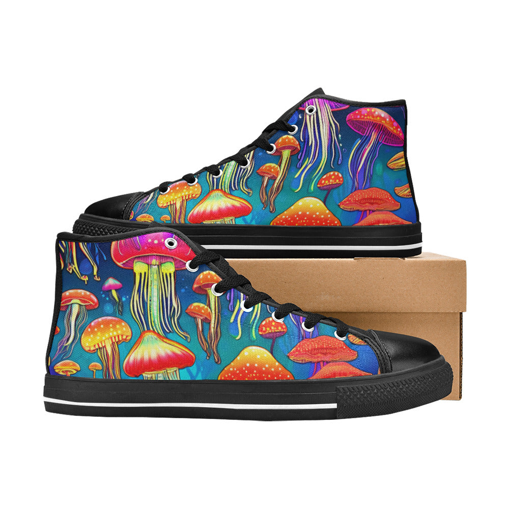 MEN'S Jellyfish Vibrant Mushroom Art High Top Canvas Cottagecore Custom Shoes