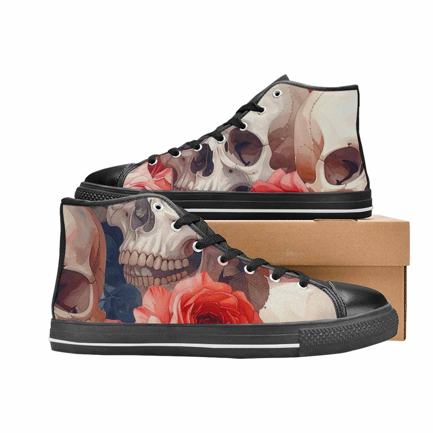 MEN'S Skulls Roses Soft Airbrush High Top Canvas Neon Fantasy Custom Sneakers