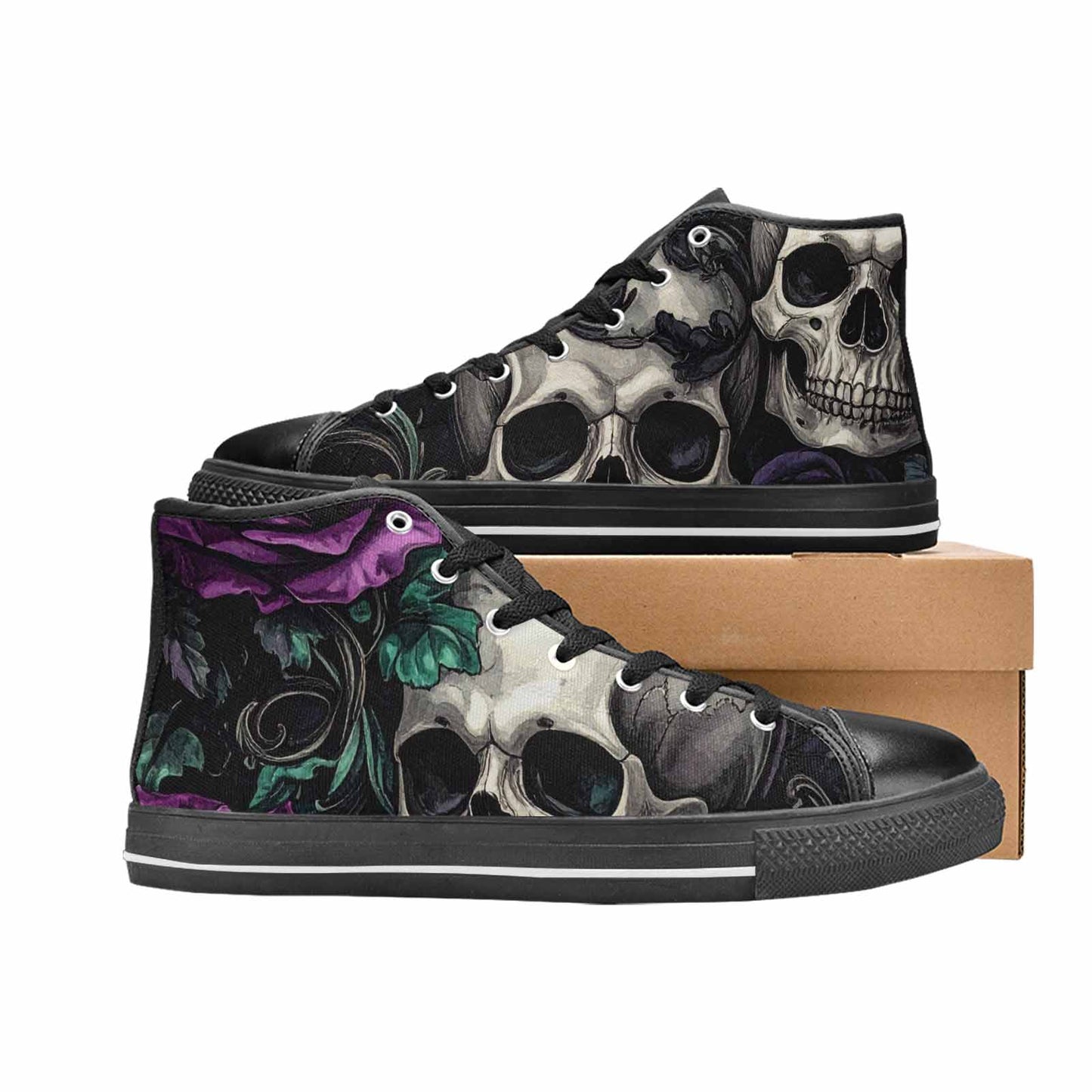WOMEN'S Skulls Roses Gothic Filigree High Top Canvas Cottagecore Custom Shoes