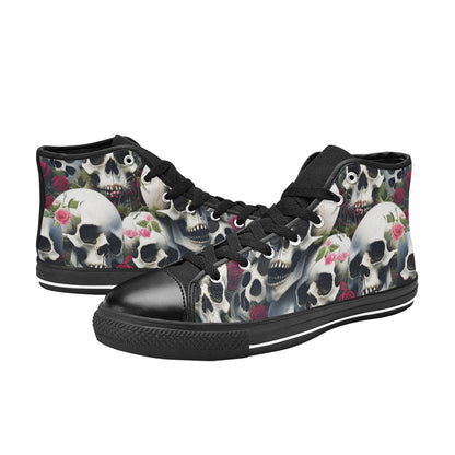 WOMEN'S Rose Skulls Dark 2 High Top Canvas Neon Fantasy Sneakers