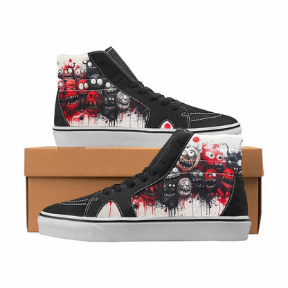WOMEN'S Monsters Black & Red Ink High Top Canvas Streetwear Grunge Custom Streetwear Shoes