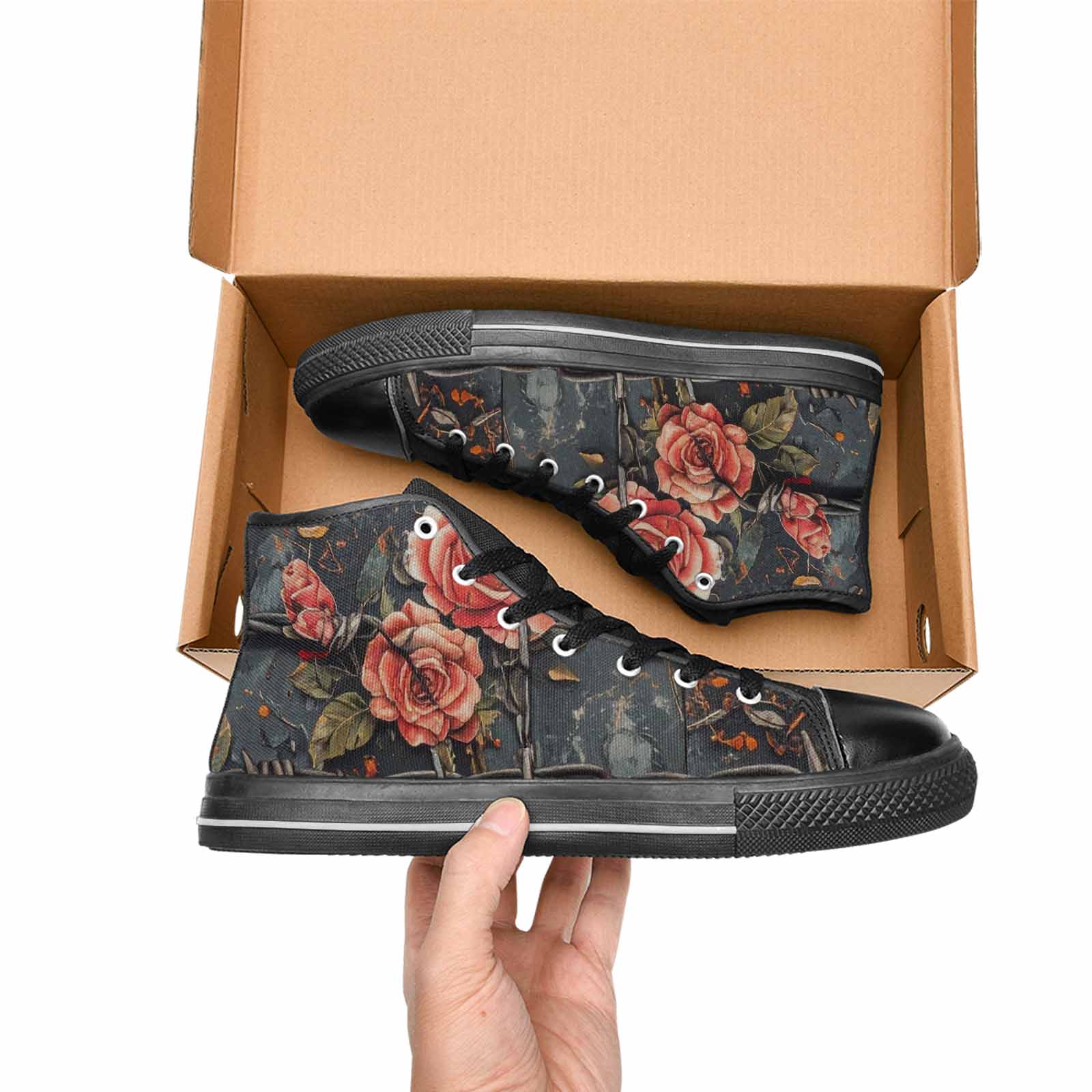MEN'S Barbed Wire Chain High Top Canvas Wallpaper Art Shoes