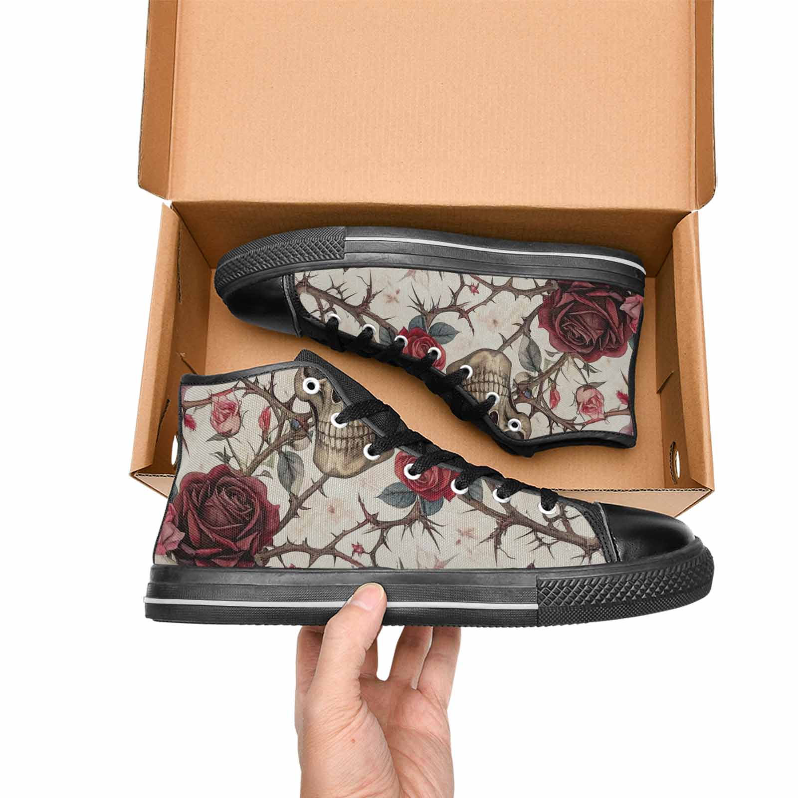 MEN'S Skulls - Roses High Top Canvas Cottagecore Shoes