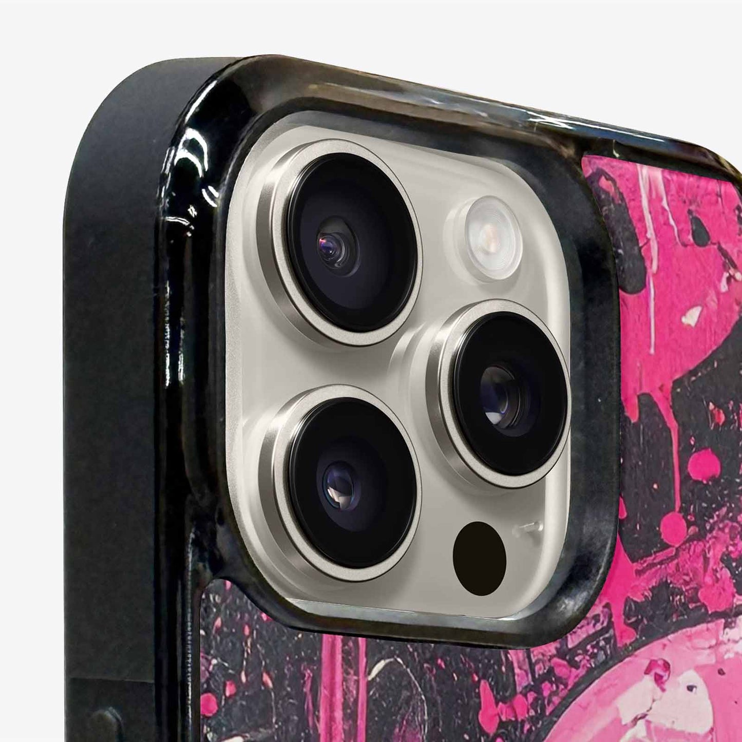 iPhone 16 Pro Max Case — Melting Moon Smiley Black Pink Ink, Custom Phone Case