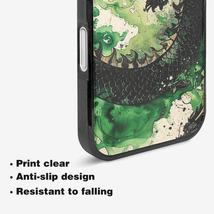 iPhone 16 Plus Case — Dragon Scale Black Green Ink Dragons, Custom Designed Case Cover