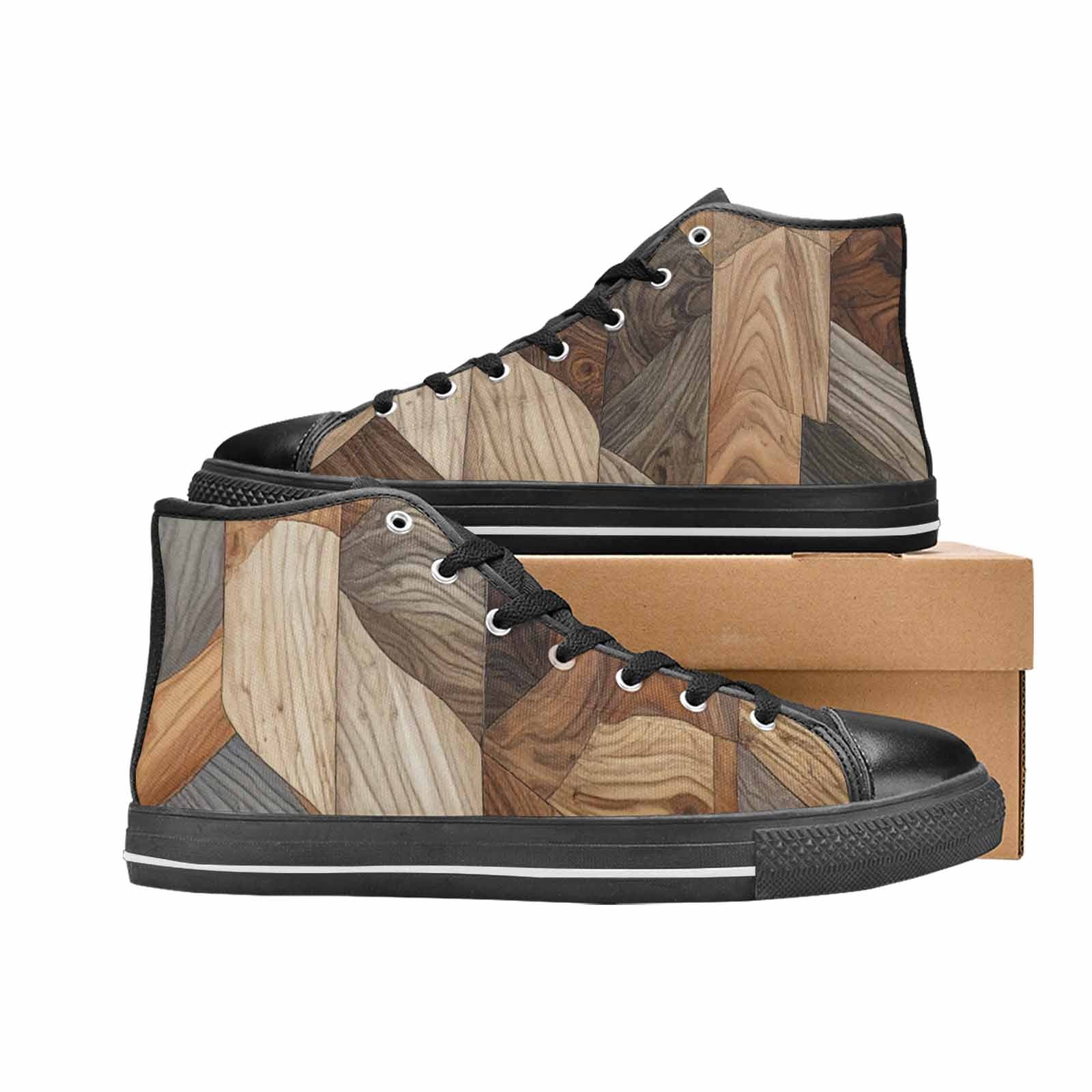 WOMEN'S Wood Grain Texture High Top Canvas Wallpaper Art Shoes