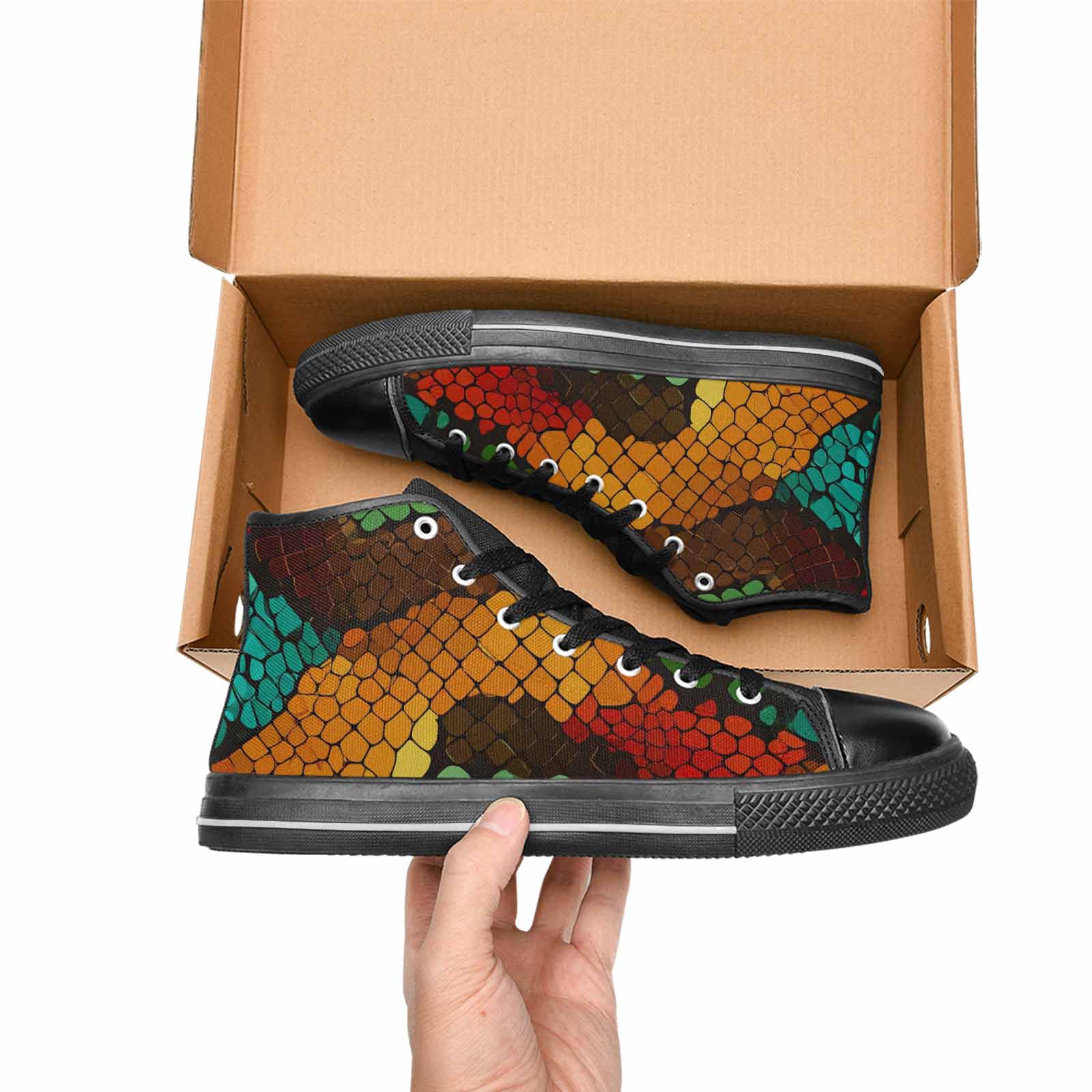 MEN'S Dark Snake Print High Top Canvas Aesthetic Shoes