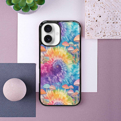 iPhone 16 Case — Mushrooms Tie Dyemushrooms Pat 9i2, Customized Protective Case