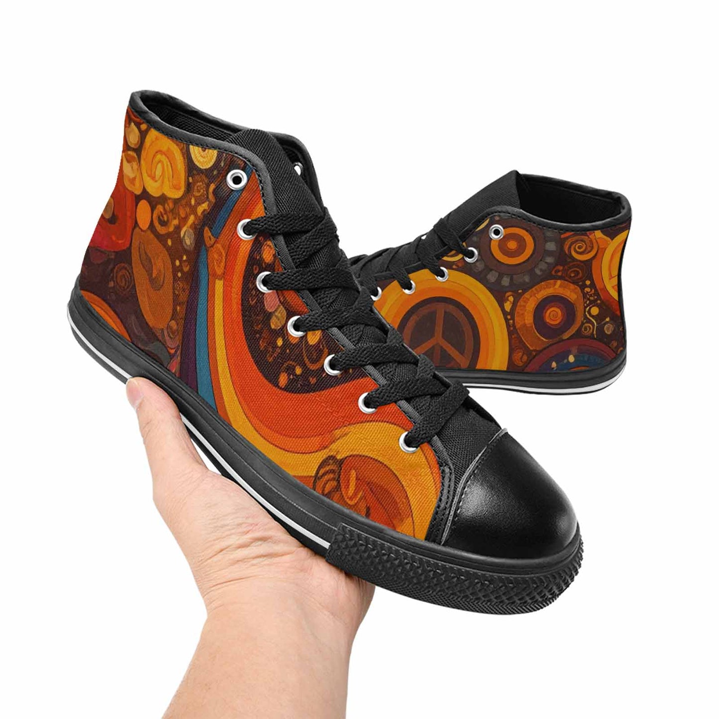 WOMEN'S Groovy 70S Peace High Top Canvas Grunge Custom Shoes