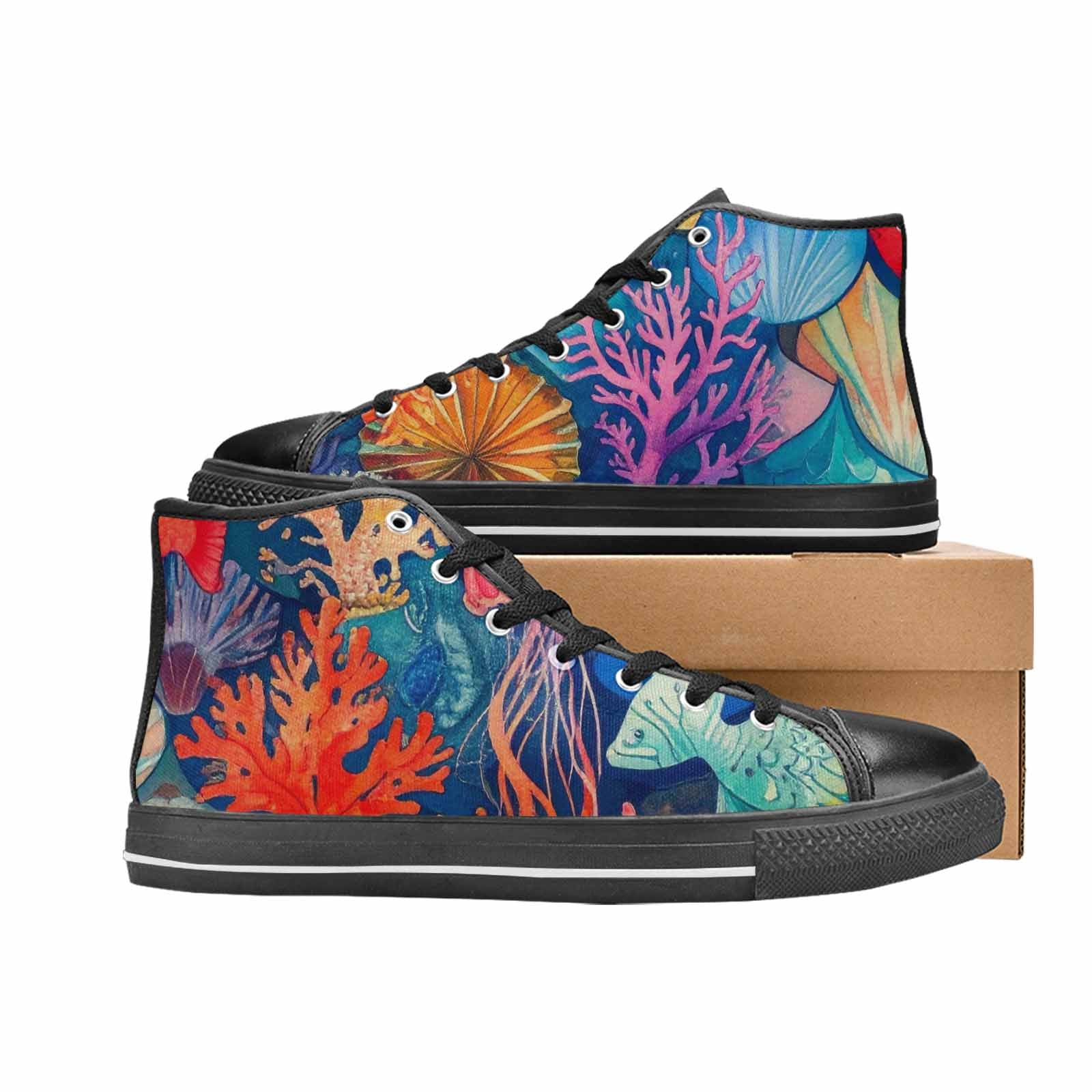 MEN'S Fish Scale Coral High Top Canvas Wallpaper Art Custom Sneakers