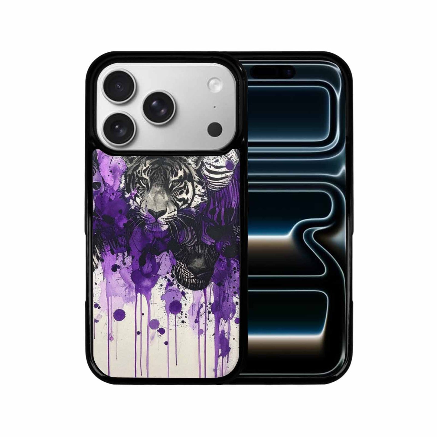 iPhone 17 Pro Case — Black Purple Ink Animal Print Animal, Personalized Phone Case