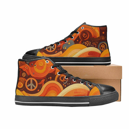 WOMEN'S Groovy 70S Peace High Top Canvas Vibrant Chaos Shoes