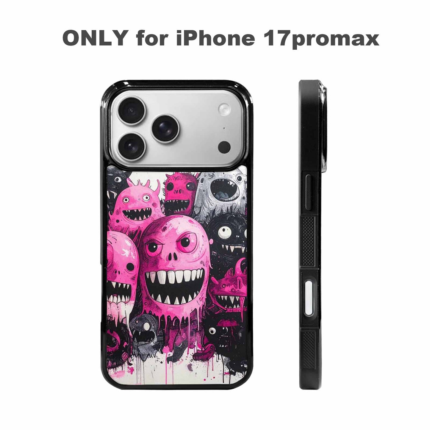 iPhone 17 Pro Max Case — Black &amp; Pink Ink Cartoon Cute, Original Design Phone Case