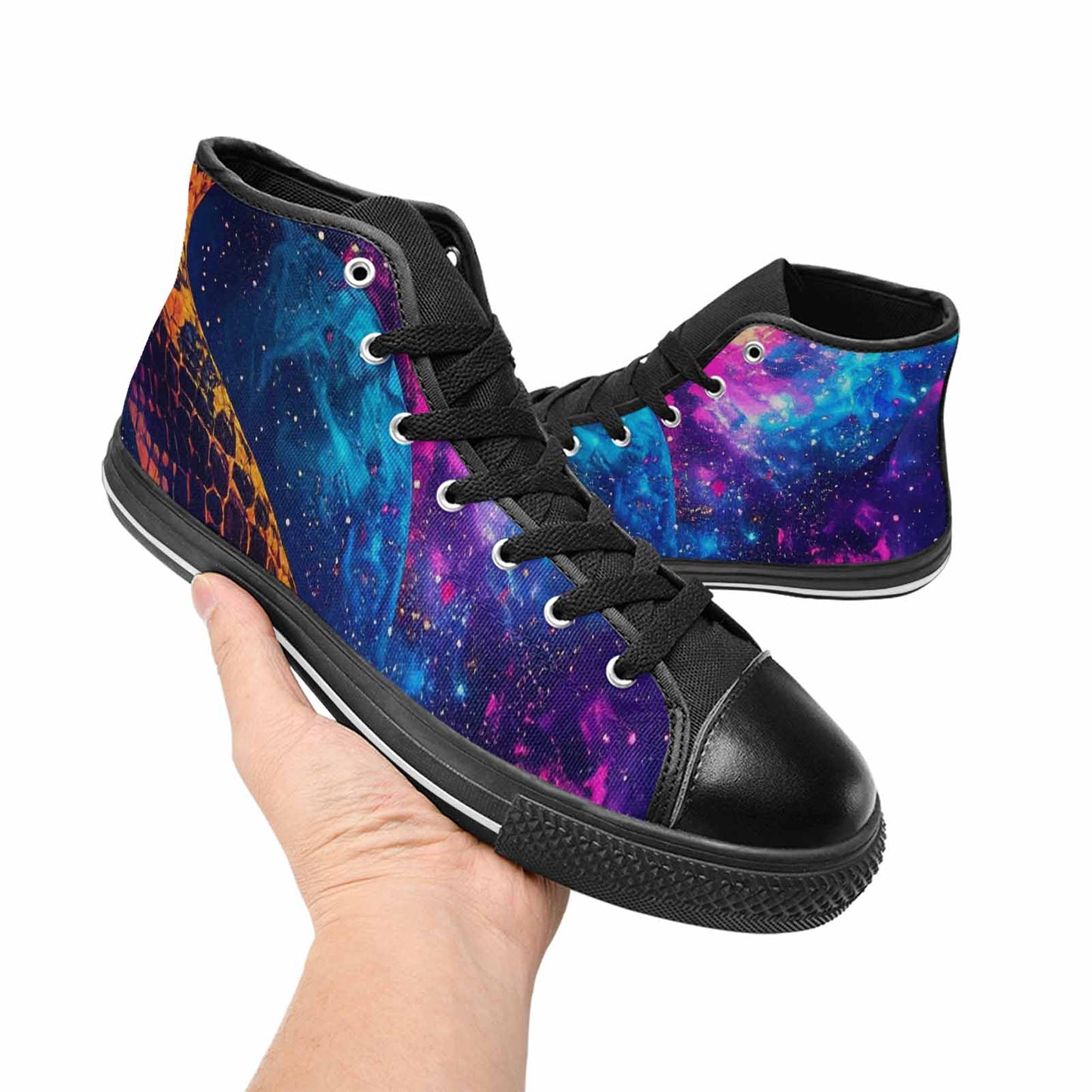 MEN'S Galaxy Snake Print High Top Canvas Vibrant Chaos Custom Sneakers