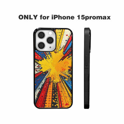 iPhone 15 Pro Max Case — Comic Halftone Comic Bursts Pattern Hundreds, Custom Print Case Cover