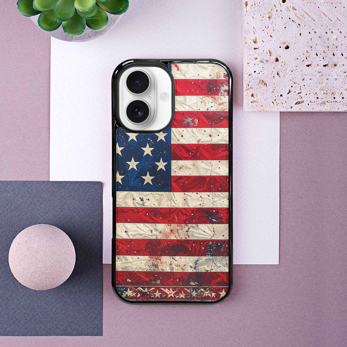 iPhone 16 Case — American Flag Stars And Stripes Motif, Personalized Phone Case