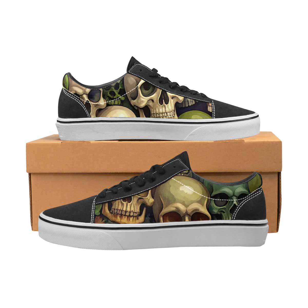 WOMEN'S Skulls × Camo Skulls Lace-Up Canvas Wallpaper Art Custom Sneakers