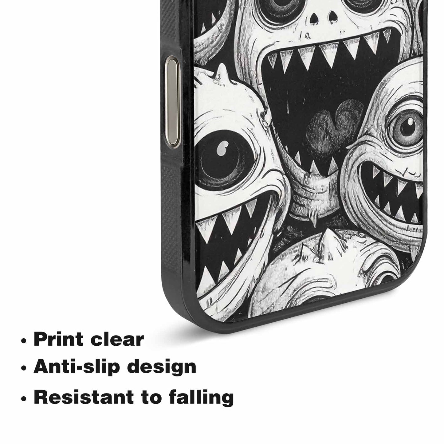 iPhone 16 Pro Max Case — Black And White Monster Face Collage, Custom Printed Phone Case