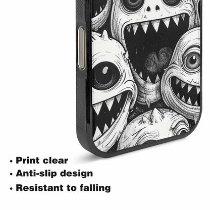 iPhone 16 Pro Max Case — Black And White Monster Face Collage, Custom Printed Phone Case