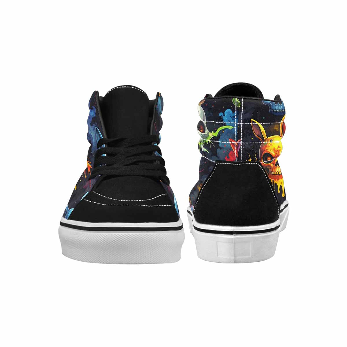 MEN'S Radioactive Ghost Bunny Skull High Top Canvas Wallpaper Art Sneakers