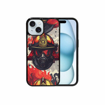 iPhone 15 Case — Firefighter Pattern Flames Axes Helmets Seamless, Custom Designed Case Cover