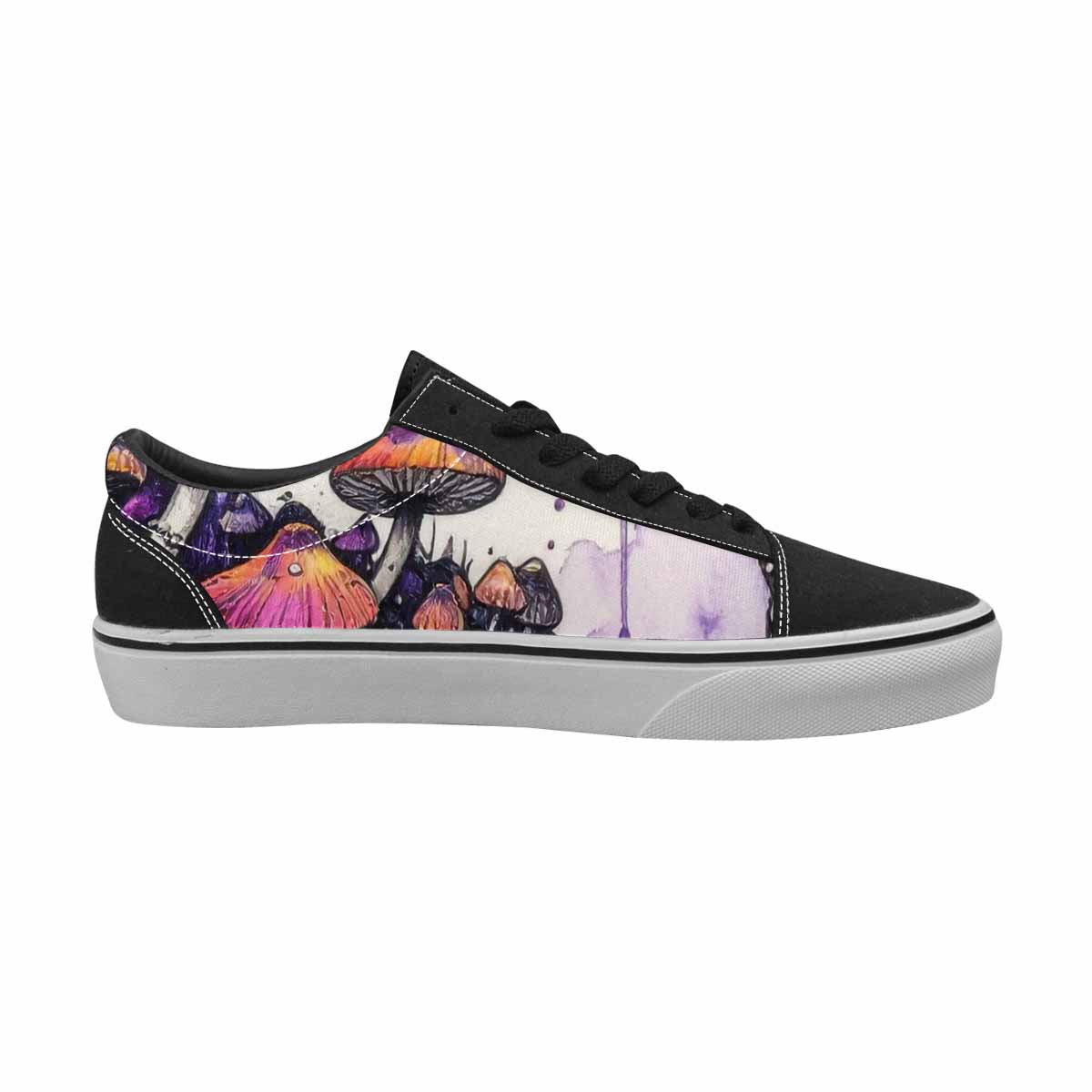 WOMEN'S Mushrooms Black & Purple Ink Canvas Unique Print Neon Fantasy Custom Art Shoes