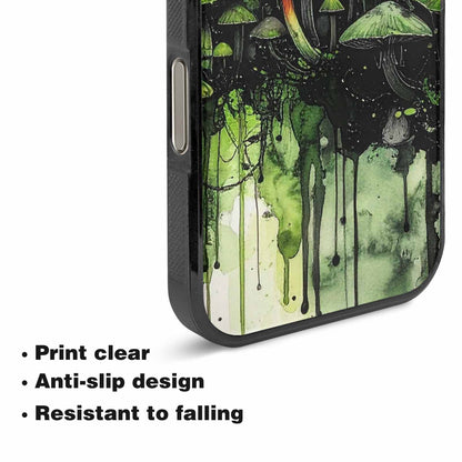 iPhone 16 Pro Case — Rainbow Drip Mushrooms Black Green Ink, Customized Protective Case