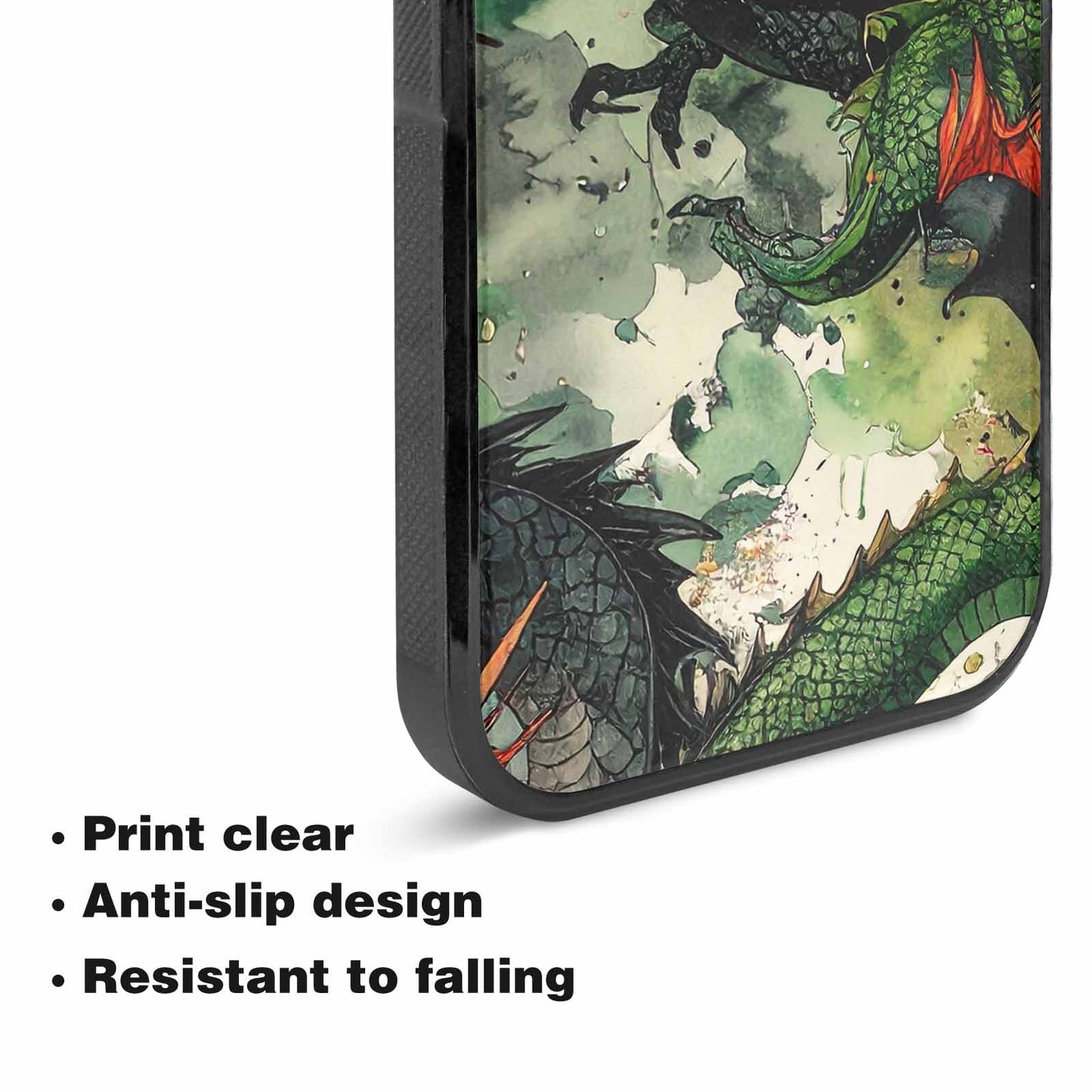 iPhone 15 Case — Dragon Scale Black Green Ink Dragons, Custom Print Case Cover