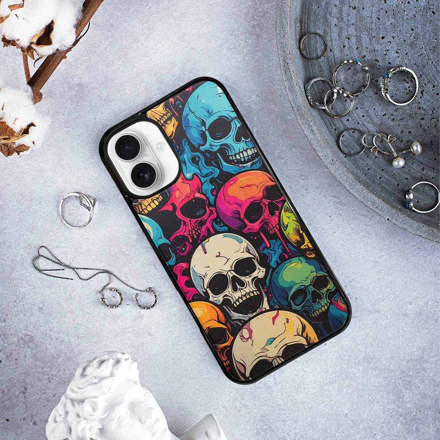 iPhone 16 Plus Case — 1000s Of Skulls Digital Camo Drip, Custom Printed Phone Case