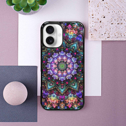 iPhone 16 Case — Crystal Mandala Art Seamless Pattern Vibrant, Personalized Phone Case
