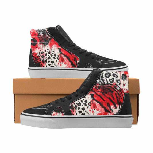 WOMEN'S Leopard Black & Red Ink High Top Canvas Unique Print Cottagecore Custom Printed Shoes