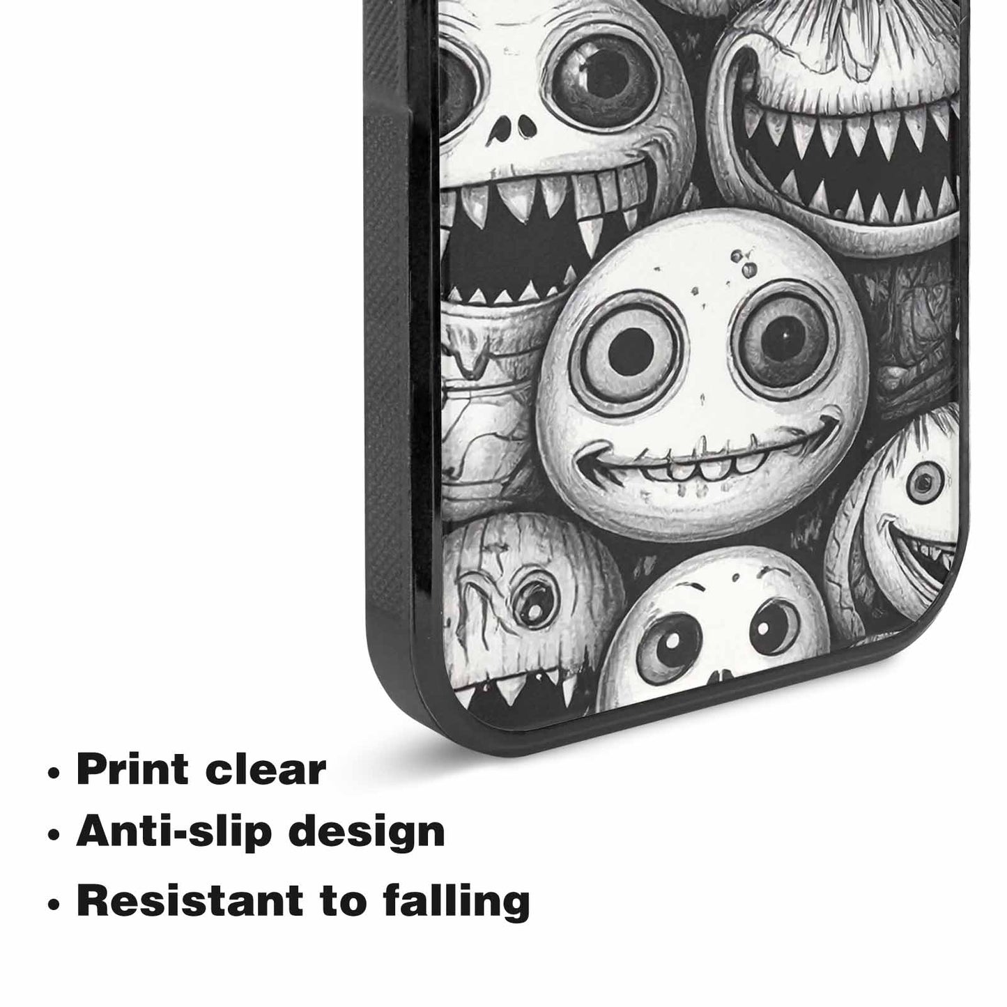 iPhone 15 Case — Black And White Monster Face Collage, Custom Phone Case