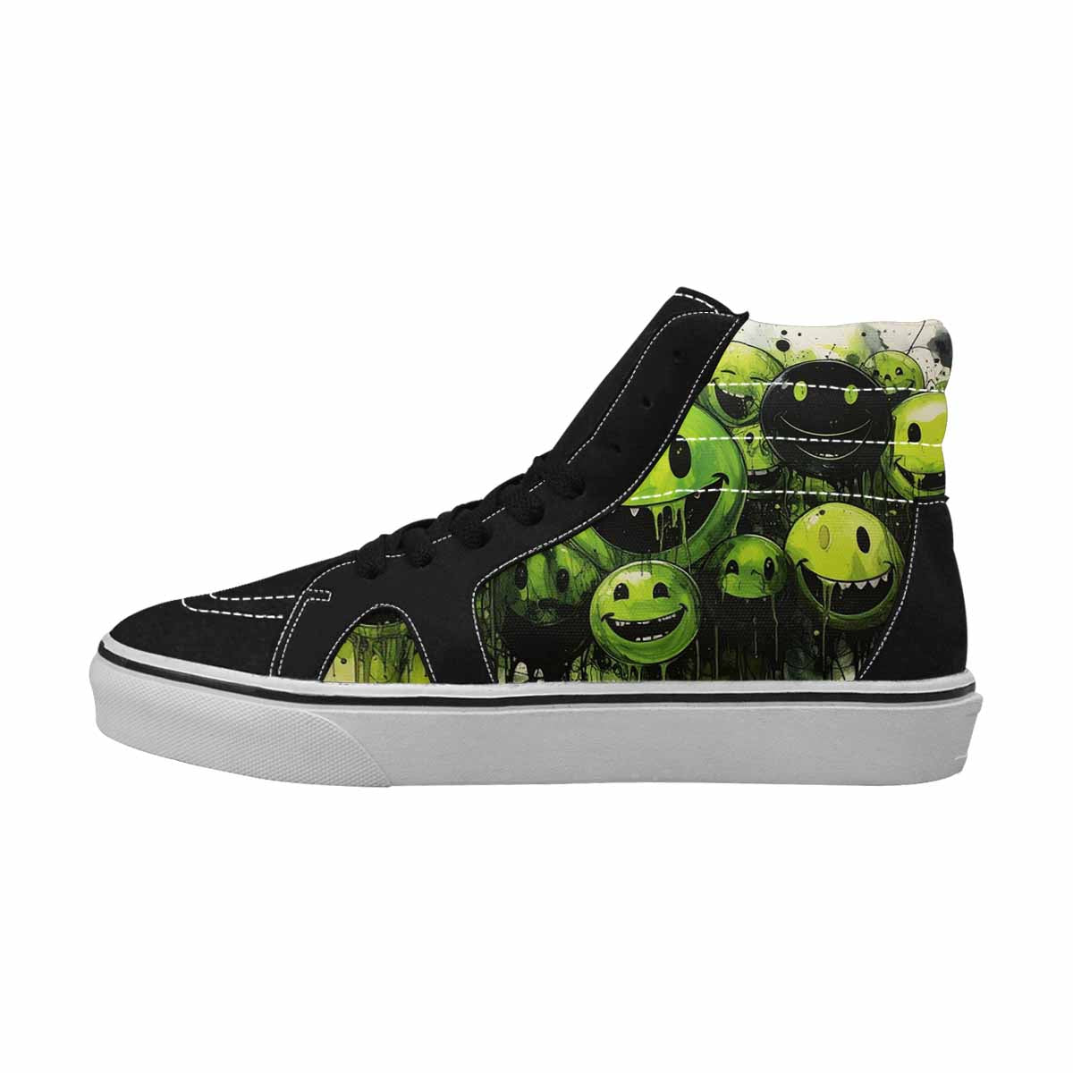 MEN'S Melting Moon Smiley High Top Canvas Wallpaper Art Custom Sneakers