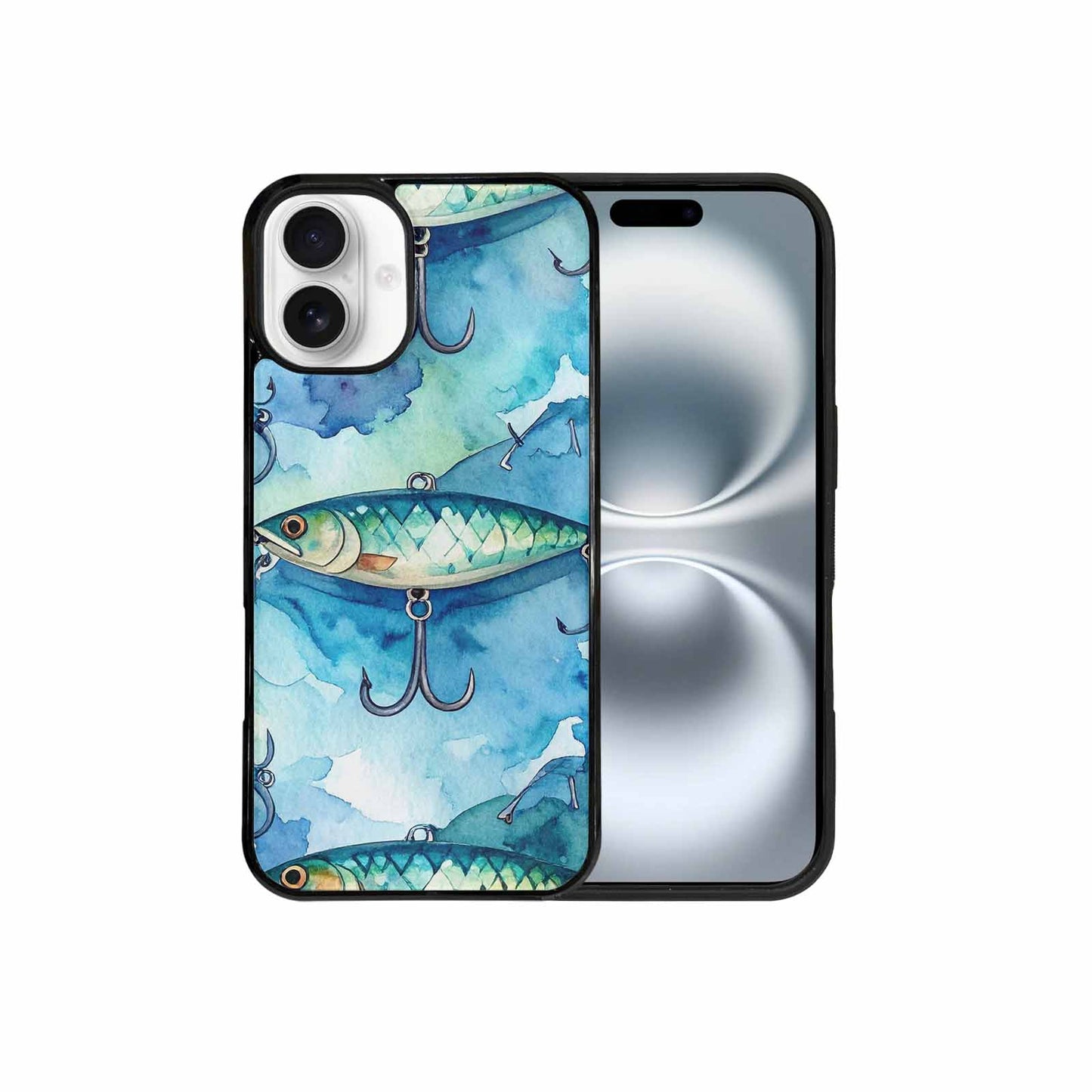 iPhone 16 Plus Case — Fishing Lure And Hook Pattern Seamless, Custom Made Phone Cover