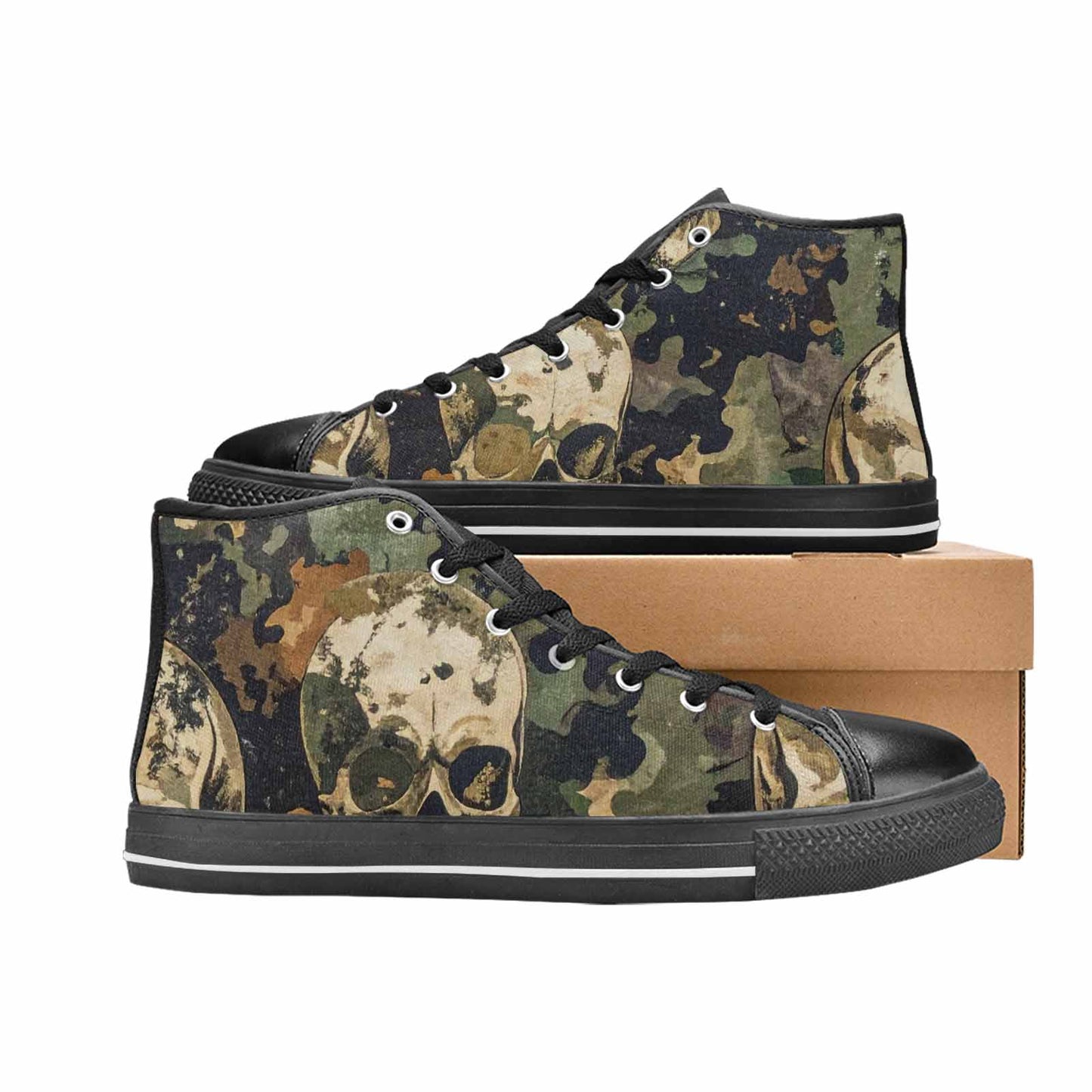 WOMEN'S Military Camo Skull High Top Canvas Vibrant Chaos Custom Shoes