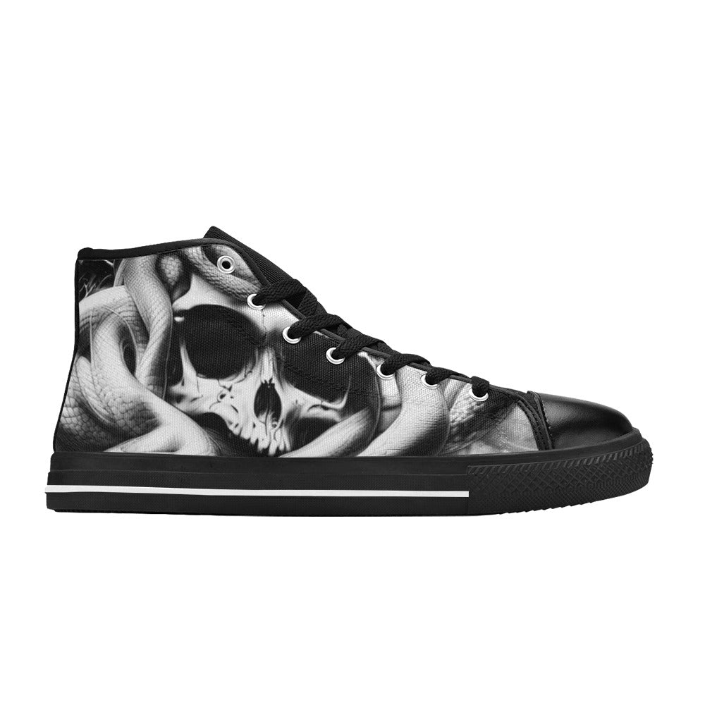 WOMEN'S Cc Snake Skull Art High Top Canvas Grunge Custom Sneakers