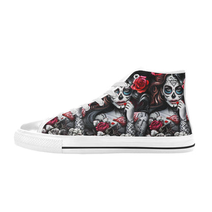 WOMEN'S Sugar Skull Woman Rose High Top Canvas Grunge Shoes