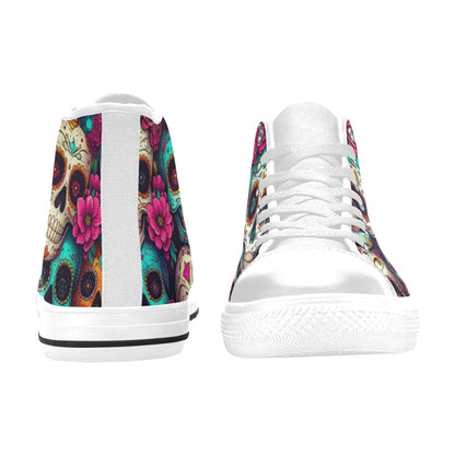 WOMEN'S Sugar Skull Gold Ornate High Top Canvas Cottagecore Custom Sneakers