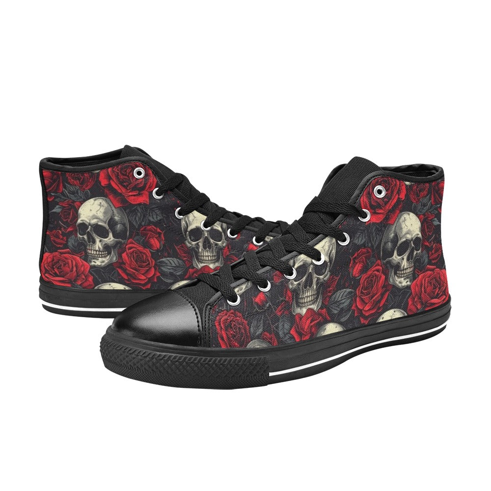 WOMEN'S Skull And Roses High Top Canvas Vivid Custom Sneakers