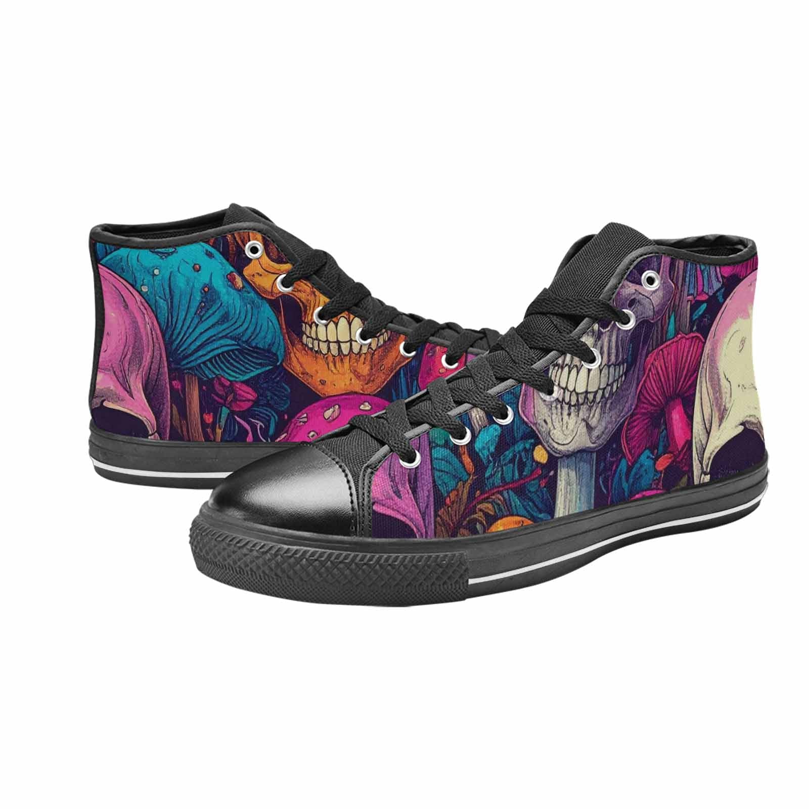 WOMEN'S Mushroom Skull High Top Canvas Neon Fantasy Shoes