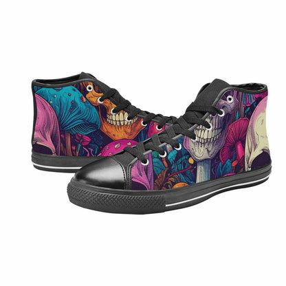 WOMEN'S Mushroom Skull High Top Canvas Neon Fantasy Shoes
