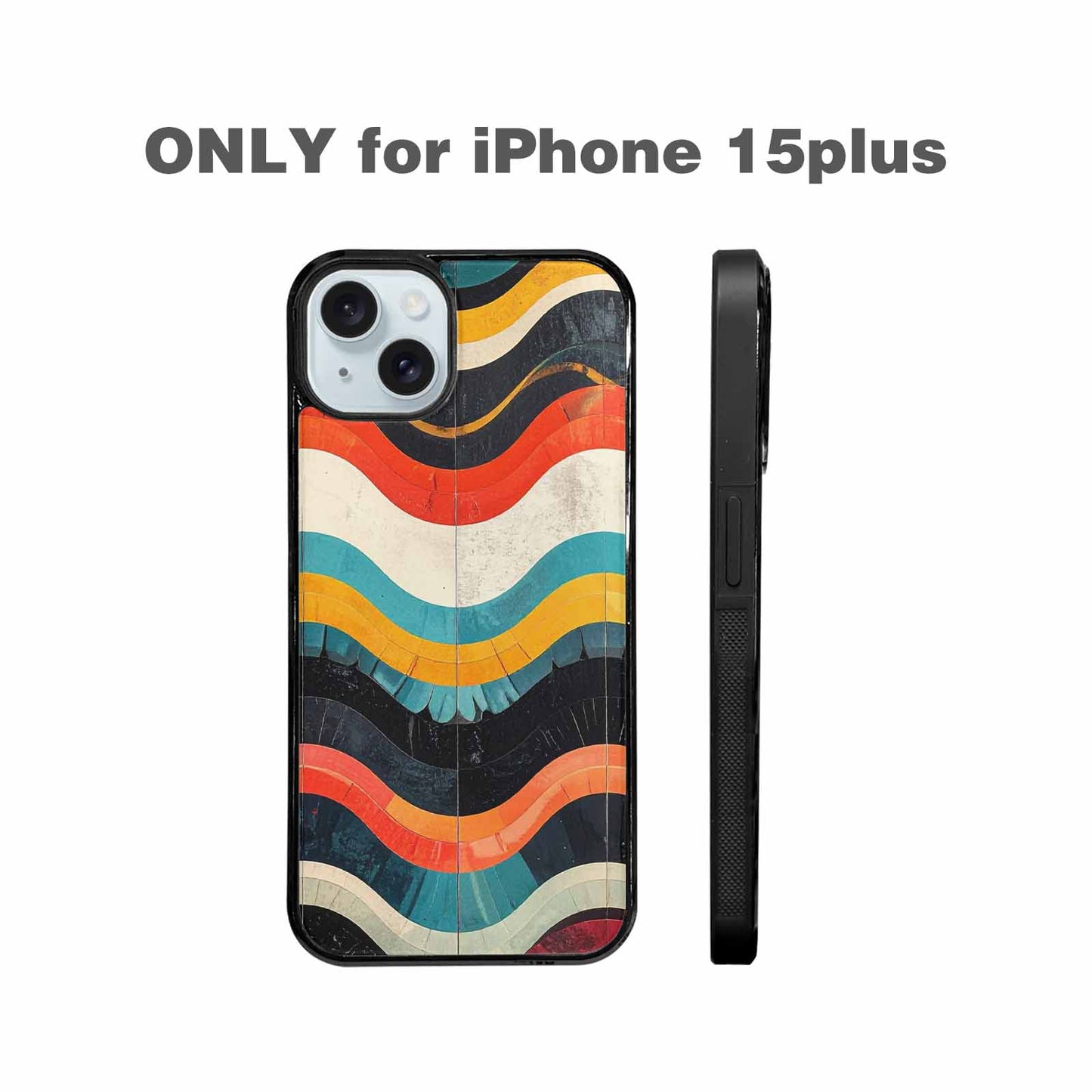iPhone 15 Plus Case — Retro Wave Scallop Stripe Small Wavy, Custom Print Case Cover
