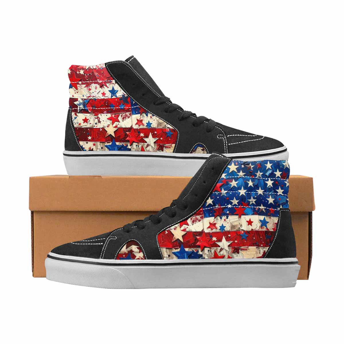 WOMEN'S Patriotic High Top Canvas Custom Design Vivid Original Art Sneakers