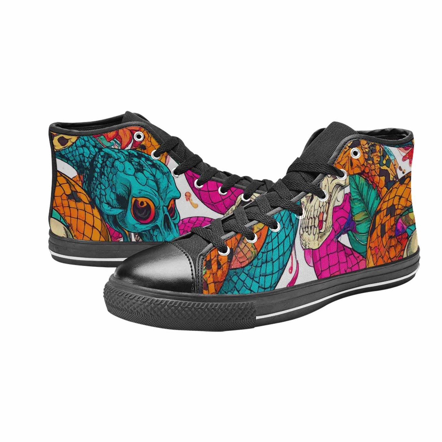 WOMEN'S Snake Print Skull High Top Canvas Dark Academia Custom Shoes