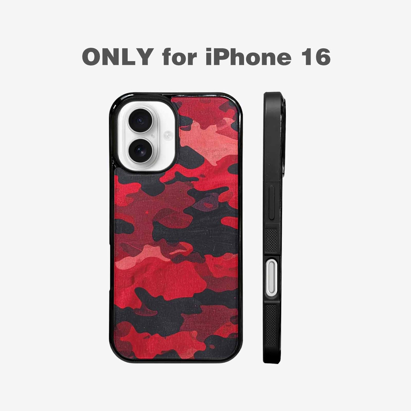 iPhone 16 Case — Tactical Camo Red Black Custom, Original Design Phone Case
