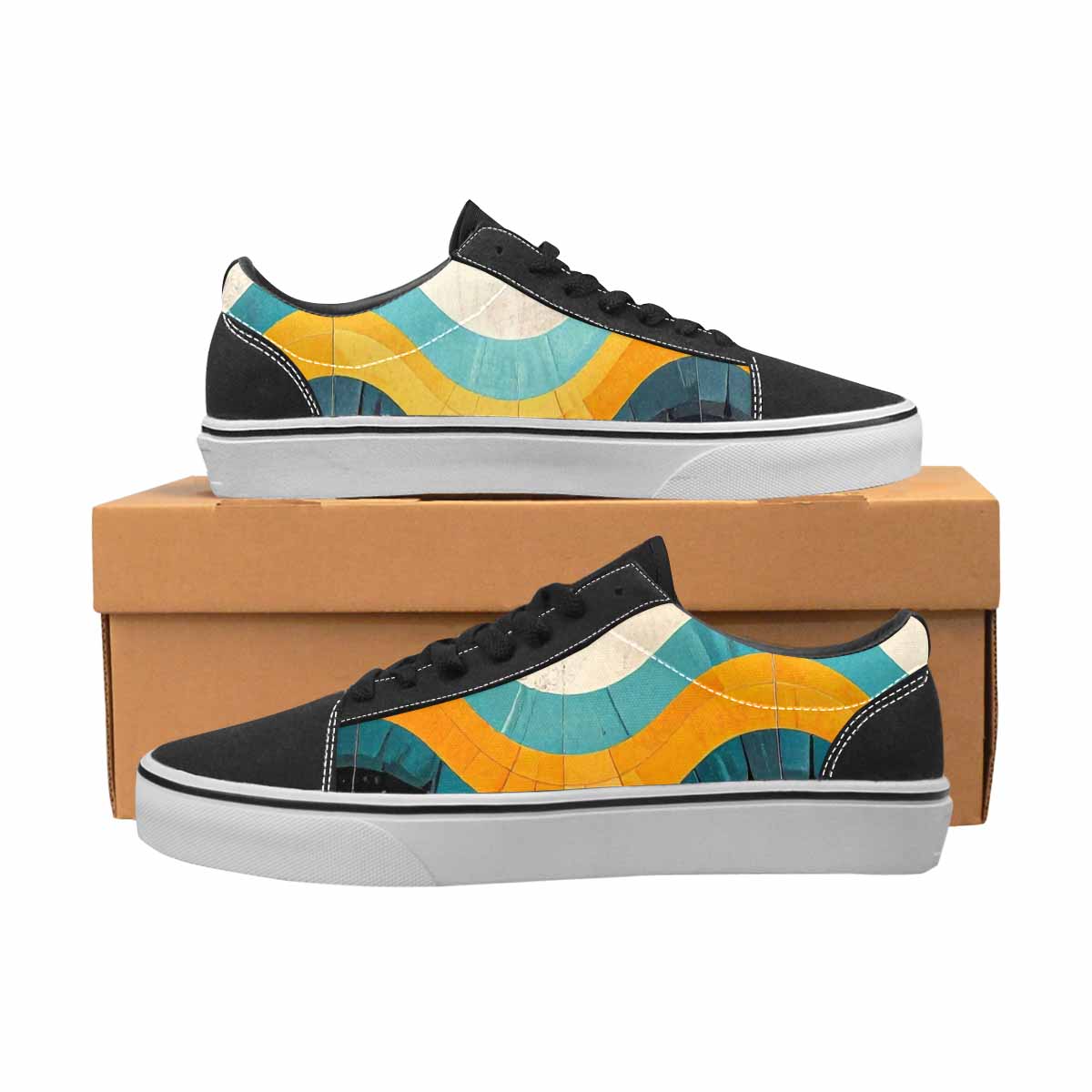 WOMEN'S Retro Wave Scallop Stripe Lace-Up Canvas Vibrant Chaos Custom Sneakers