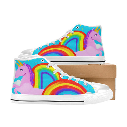 WOMEN'S Unicorn Rainbows Art High Top Canvas Vivid Custom Sneakers